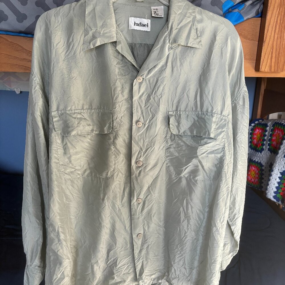 Rafael Pale Green Button Down Silk Blouse